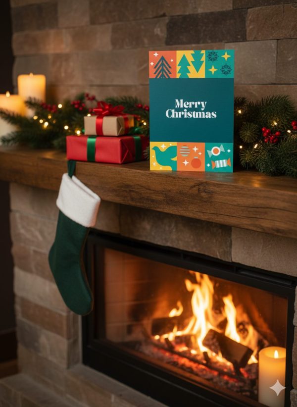 merry christmas card with dsuk branded christmas icons on the top and bottom