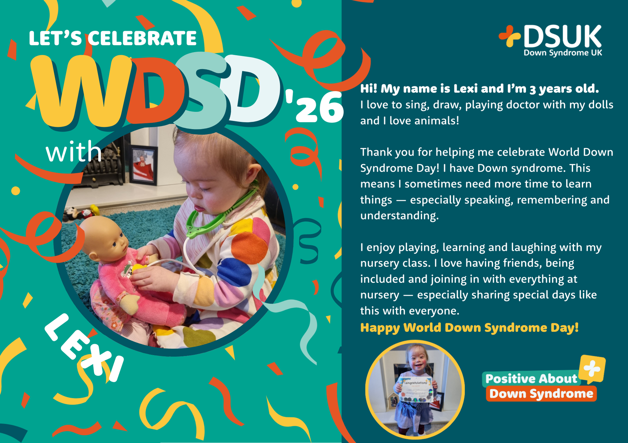 Nursery example of the bespoke A5 world down syndrome day postcards (front)