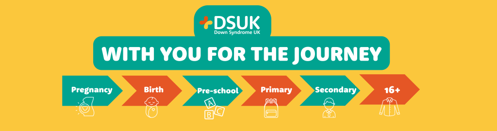 A graphic which represents all the life stages which DSUK supports including pregnancy, birth, primary, preschool, secondary, and 16+