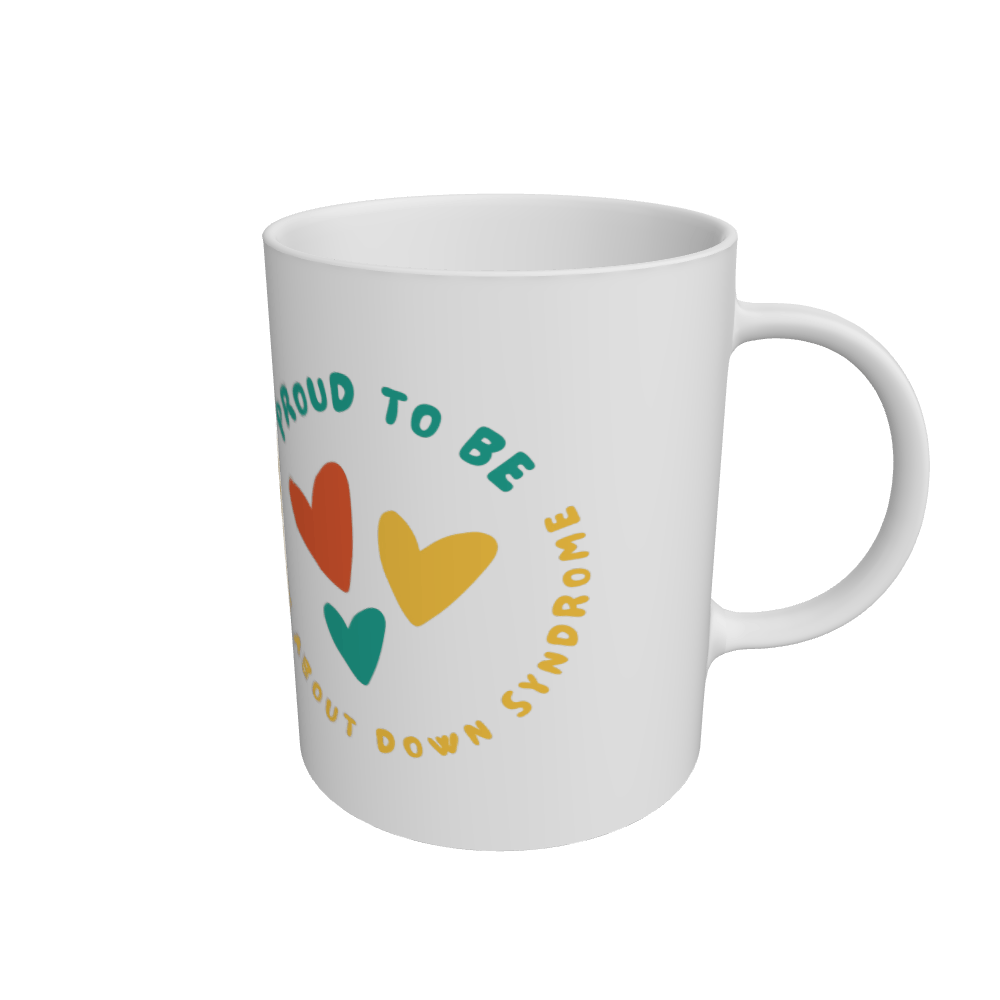"Proud to be Positive About Down Syndrome" Heart Mug